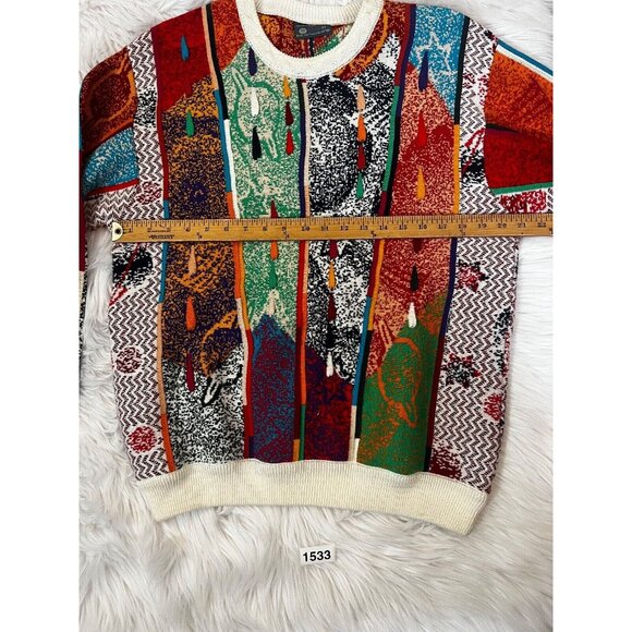 Geocc Mens Sweater Pullover Med Vintage 90s 3D Multi Long Sleeve Australian Cott - Picture 3 of 6